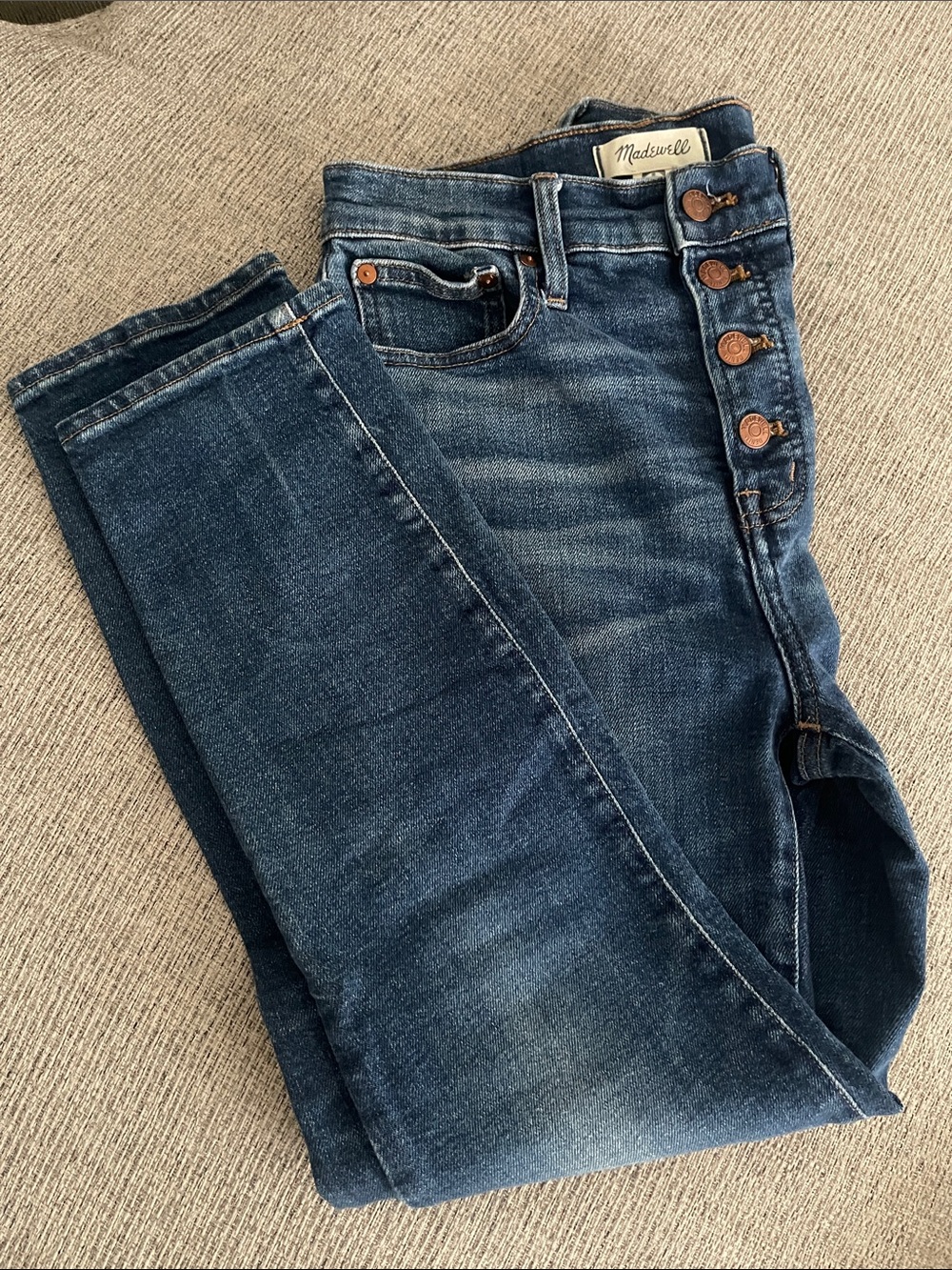 Madewell Dark Blue High-Rise Skinny Jeans with Button-Fly